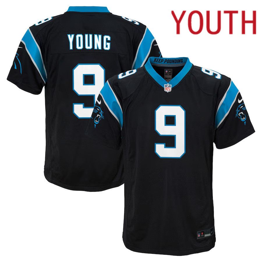 Youth Carolina Panthers #9 Bryce Young Nike Black 2023 NFL Draft First Round Pick Game Jersey